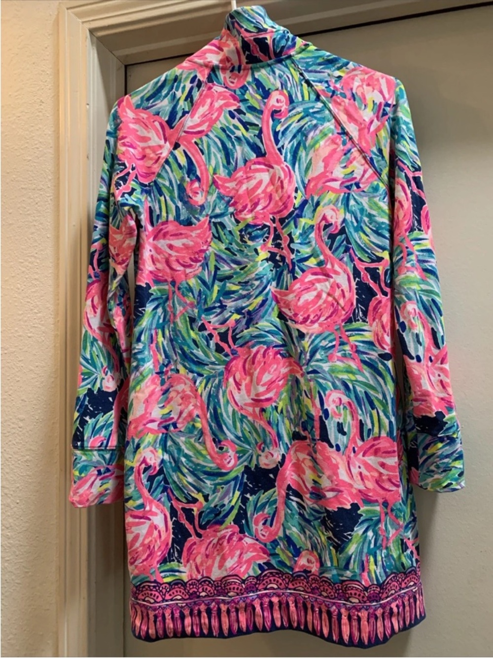 Lilly Pulitzer Pink Blue Flamingo Popover Beach French Terry Dress XS WORN 2X - Picture 3 of 6